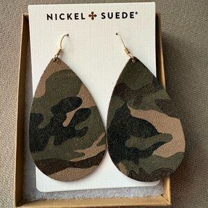 Nickel & Suede Camouflage Teardrop Earrings